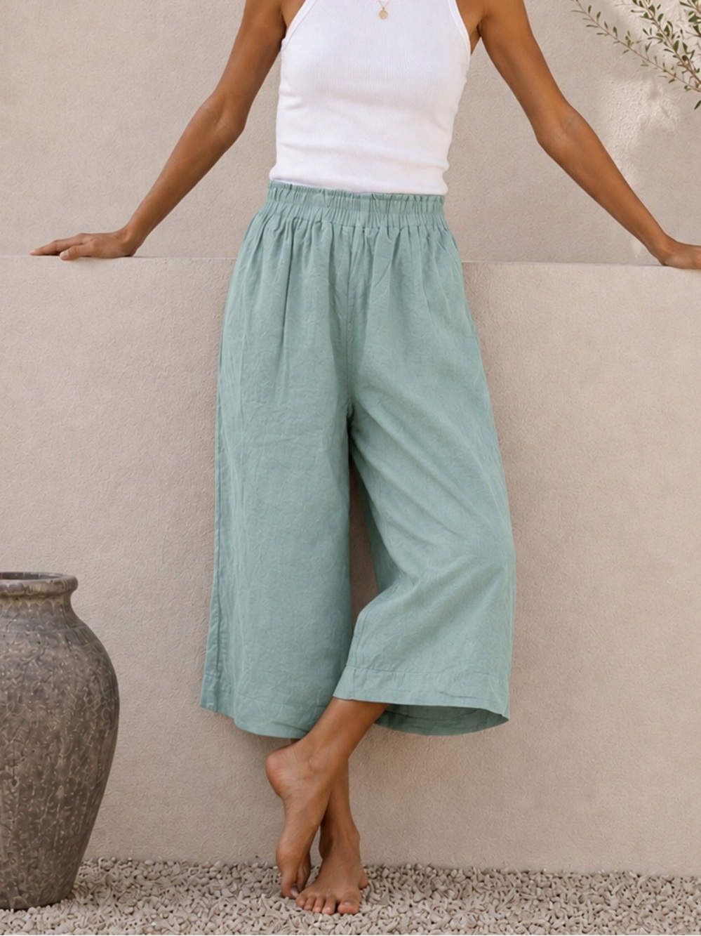 PYNE & SMITH linen culotte pants no. 11 seafoam green wide leg size M